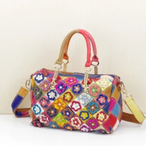 Colorful Floral Cowhide Shoulder Bag