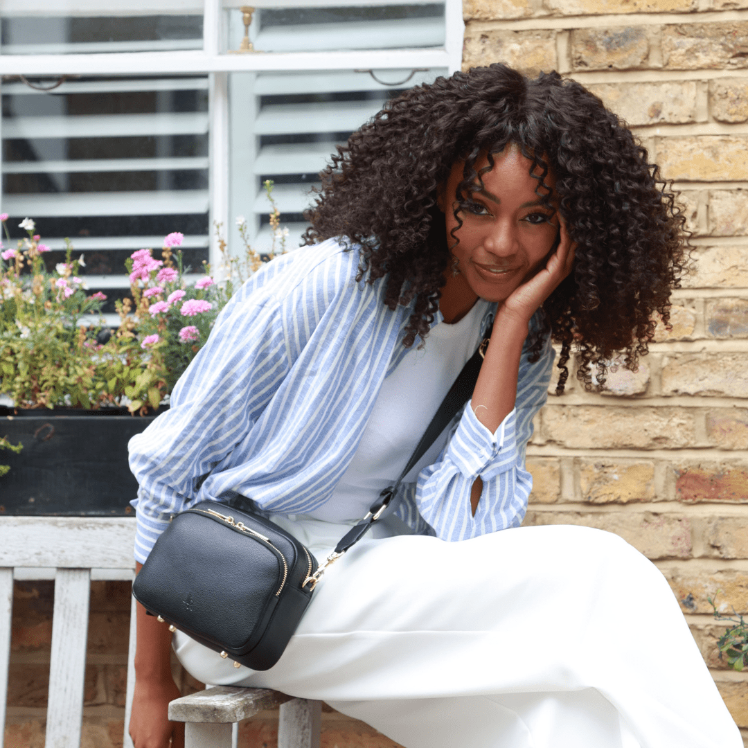 Chelsea Midi Crossbody Bag -Black Leather - Image 10