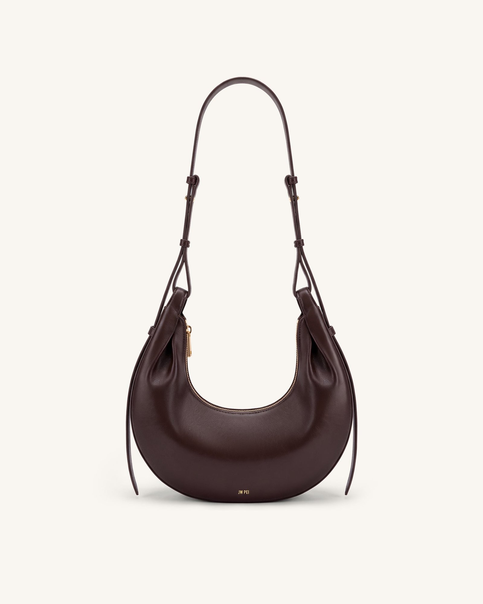 JW PEI Sharon Crescent Crossbody Bag – Slim Vegan Leather Bag, Dark Brown