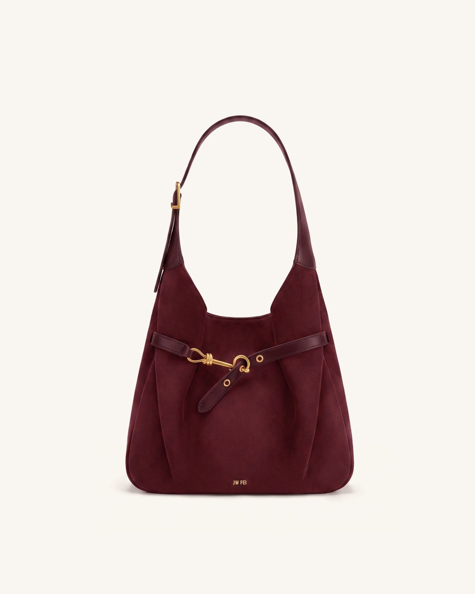 JW PEI Alina Faux Suede Hobo Bag – Slouchy Shoulder Bag, Deep Burgundy