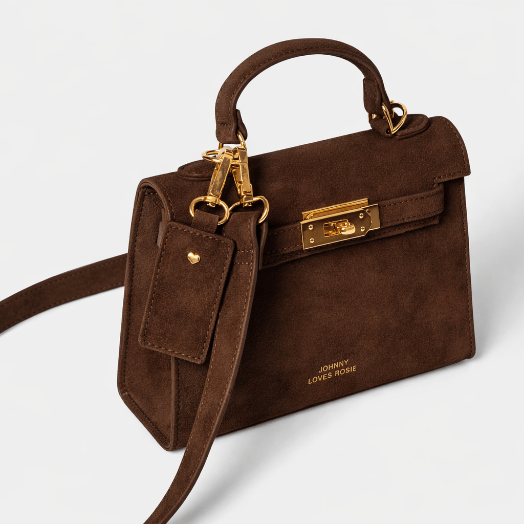 Willow Top Handle Tote Bag Dark Brown Suede - Image 2