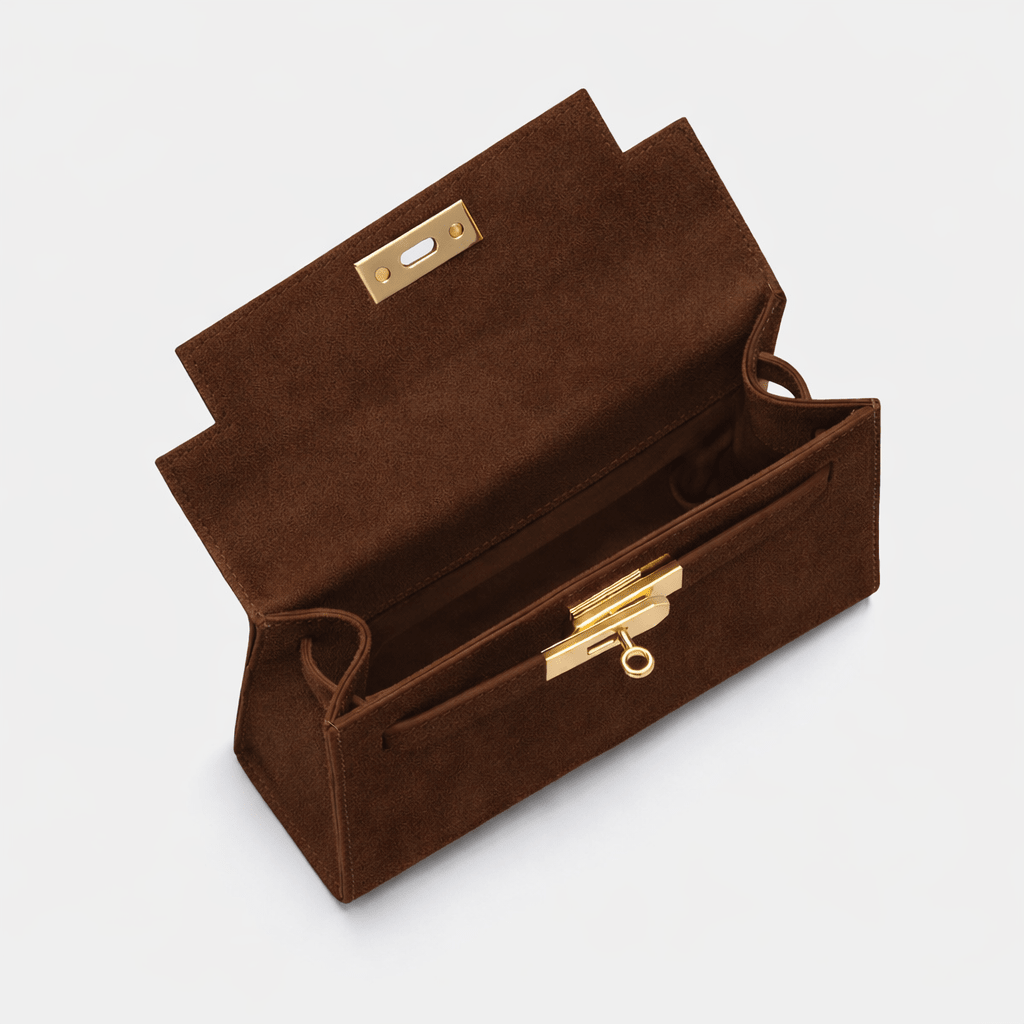 Willow Top Handle Tote Bag Dark Brown Suede - Image 3