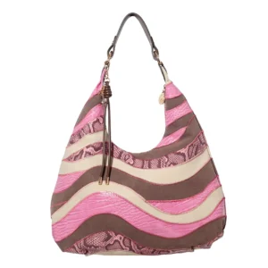 Pink Multi Textured Patchwork Hobo Bag