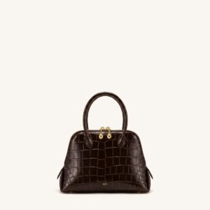 JW PEI Nerina Structured Top Handle Bag – Croc-Embossed Mini Bag, Dark Brown
