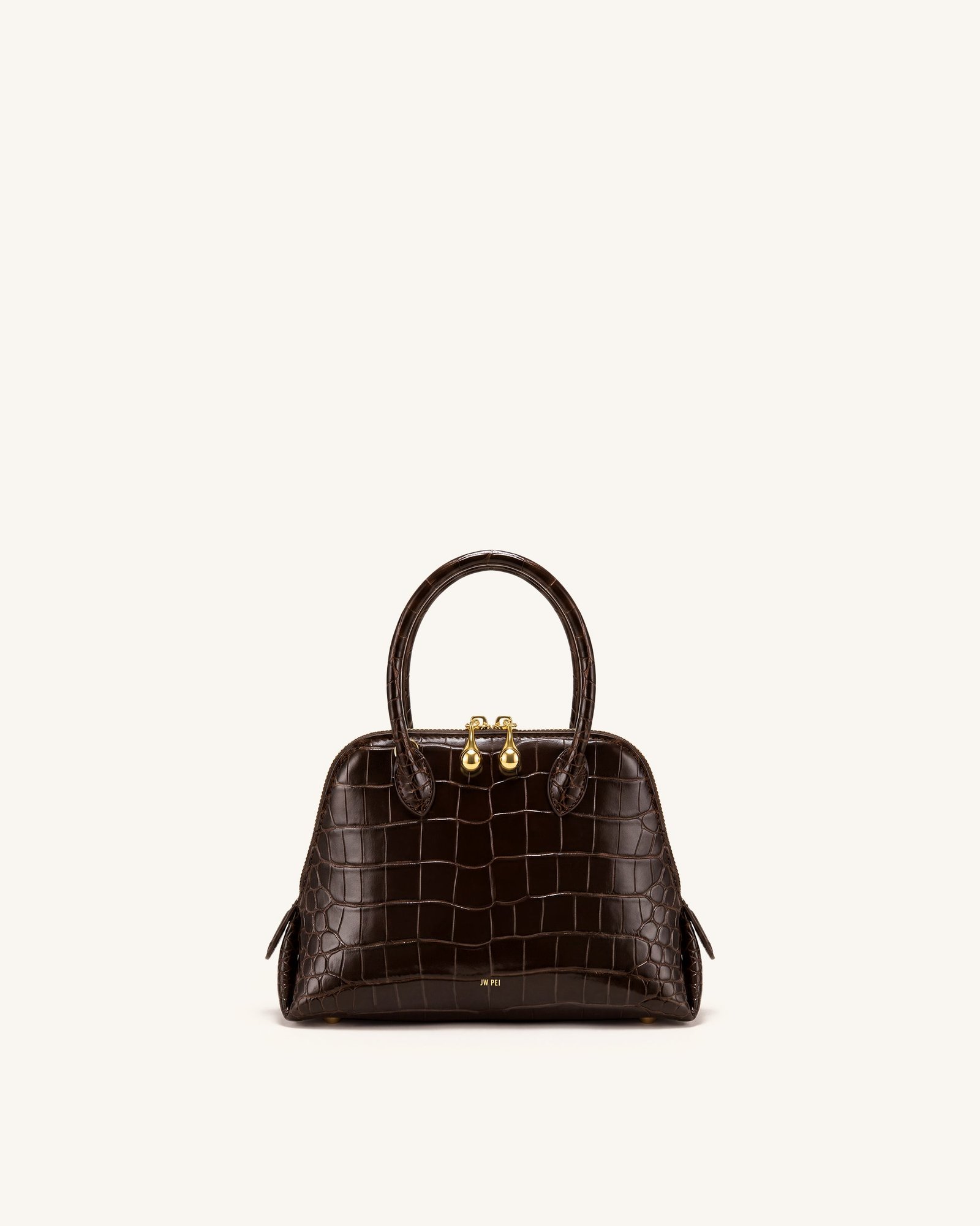 JW PEI Nerina Structured Top Handle Bag – Croc-Embossed Mini Bag, Dark Brown