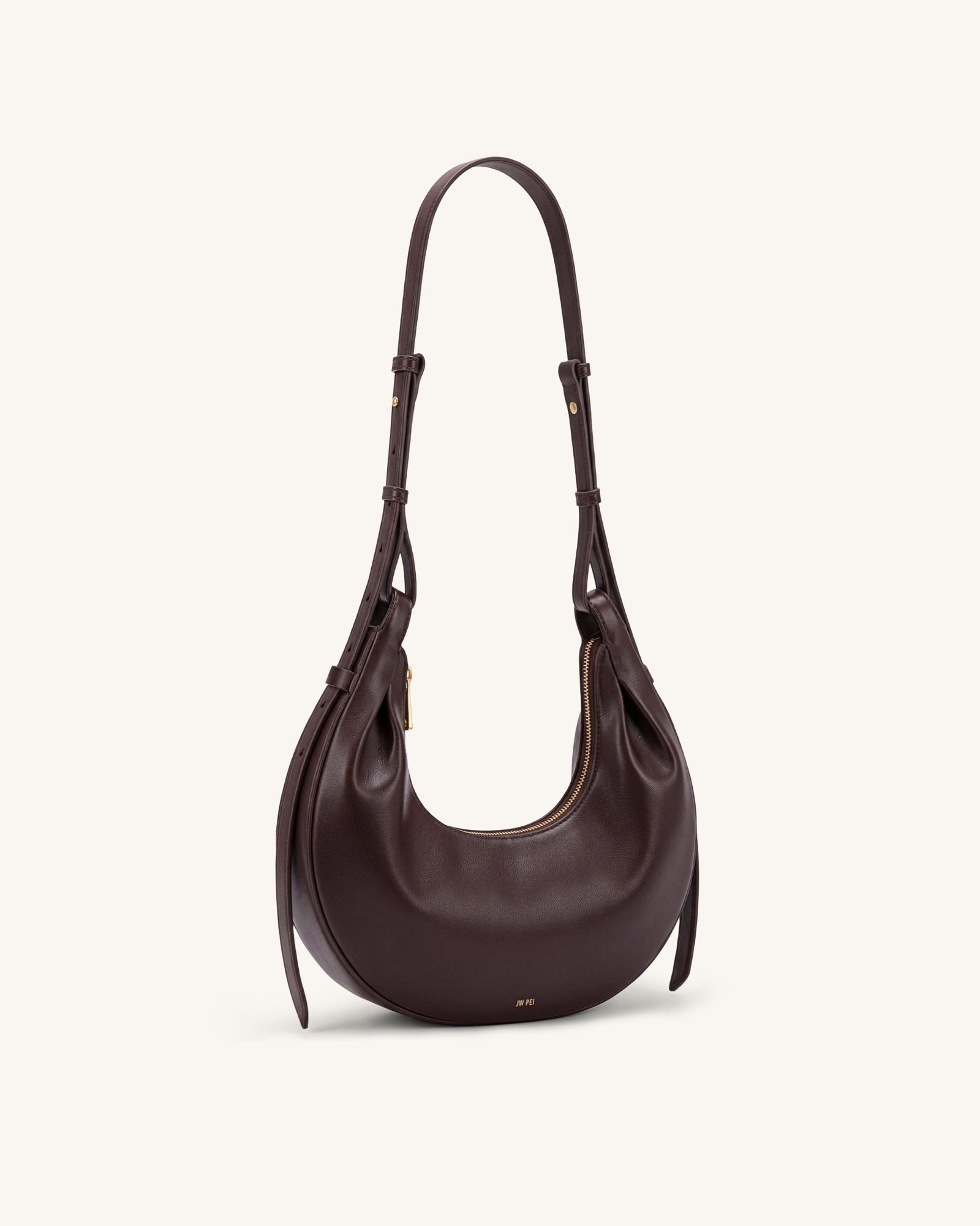 JW PEI Sharon Crescent Crossbody Bag – Slim Vegan Leather Bag, Dark Brown - Image 2