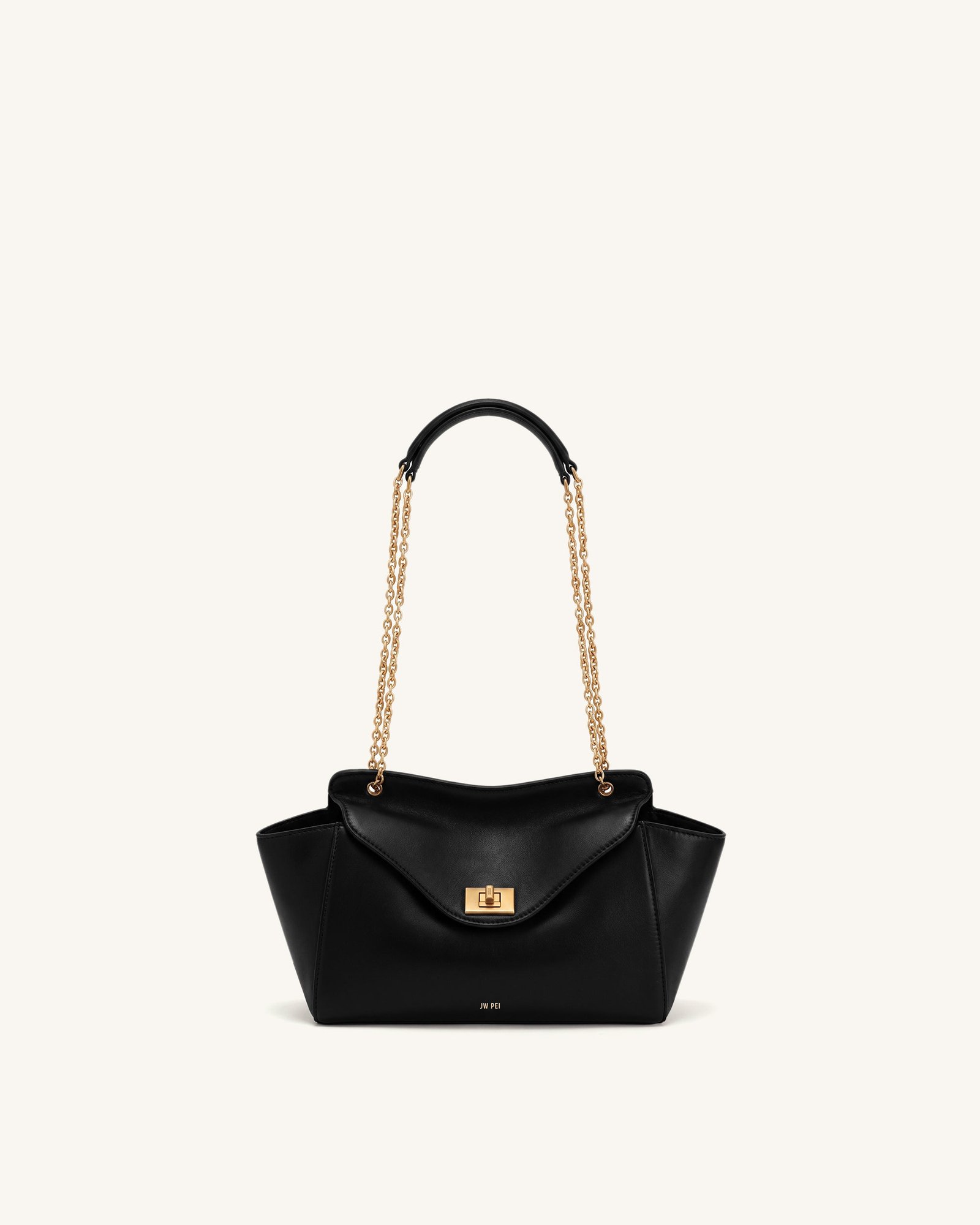 JW PEI Lucia Envelope Chain Shoulder Bag – Vegan Leather Crossbody, Black
