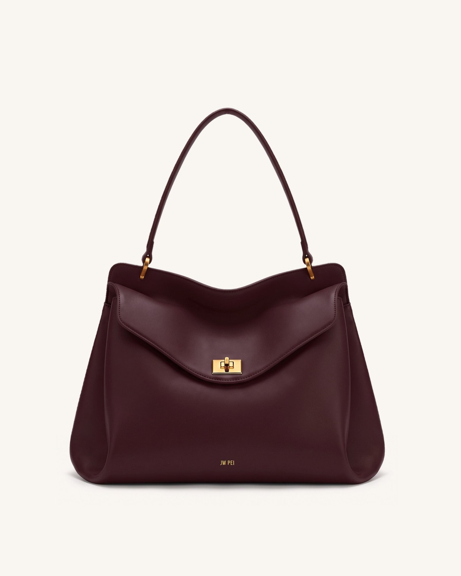 JW PEI Lucia Turn-Lock Shoulder Bag – Vegan Leather Handbag, Deep Burgundy