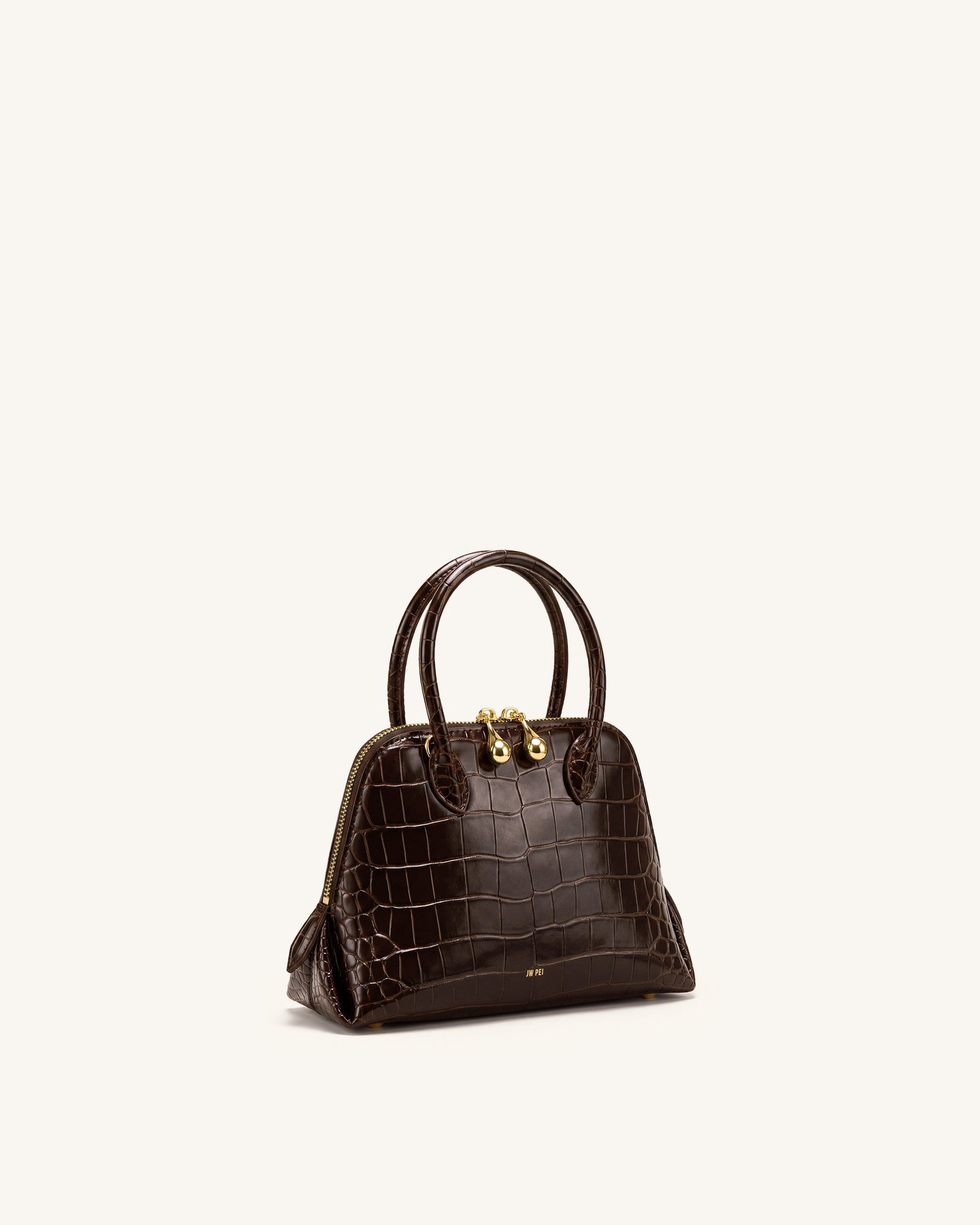 JW PEI Nerina Structured Top Handle Bag – Croc-Embossed Mini Bag, Dark Brown - Image 3