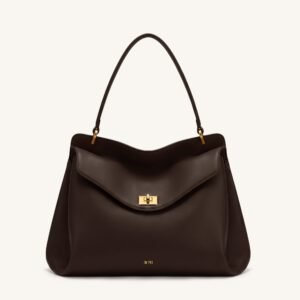 JW PEI Lucia Turn-Lock Shoulder Bag – Vegan Leather Handbag, Dark Brown